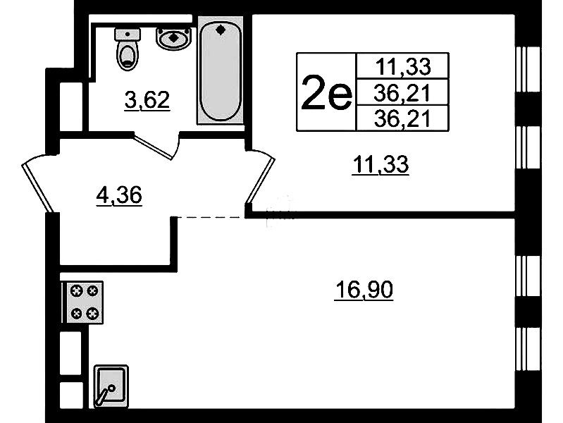1-комнатная квартира 36.21 м², 3/12 эт., ЖК «Новые Лаврики»